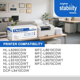 TN431 Toner Cartridge Replacement for Brother HL-L8260CDW MFC-L8900CDW HL-L8360CDWT HL-L8360CDW MFC-L8610CDW Printer (4-Pack, 1BK/1C/1M/1Y)