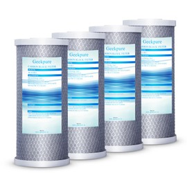 Geekpure 10 Inch Carbon Block Water Filter Reduce Chlorine Taste Odors for Whole House Filtration- 4.5 Inch x 10 Inch -5 Micron-Pack of 4