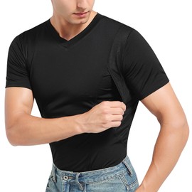 NELKBI Holster Shirts for Men Concealed Carry Compression V Neck Tight Breathable T-Shirt Black