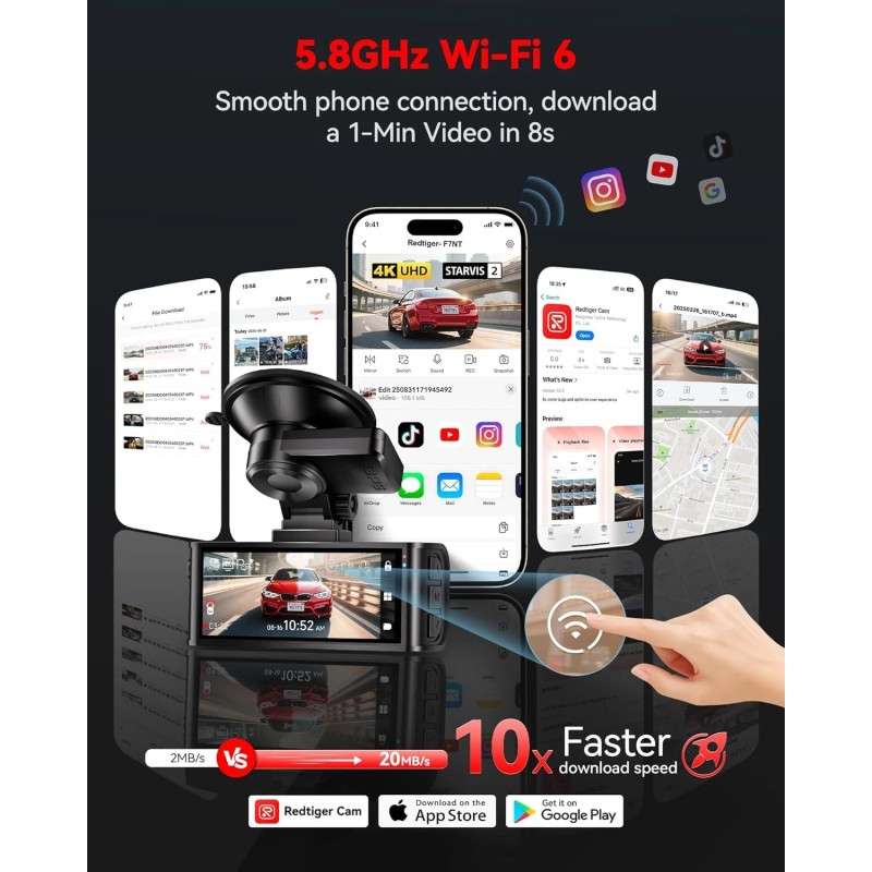 REDTIGER F7NT 128G Dash Camera 4K Front and Rear,Touch Screen