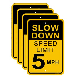 PHTTULE Slow Down Speed Limit 5MPH Sign 4 Pack, 12" x 18" Rust Free Heavy Duty Aluminum Safety Caution Signs