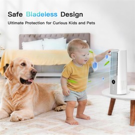 KONSIDEN Bladeless Desk Fan for Office, 13-Inch Small Quiet Desktop Fan with 5 Speeds, 60° Oscillation, 1–9H Timer and LED Display, Plug-In Bedside Fan with Adapter for Bedroom and Nightstand