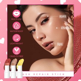 Yeweian Face Sticks Trio, Contour Stick, Blush Stick, Highlighter Makeup Stick, Facial Repair Bronzer Shading Stick, Matte Cream Blush Stick for Cheeks, Eyes and Lips, Smooth Shimmer Face Highlighter Wand(Blush, Highlighter & Contour)