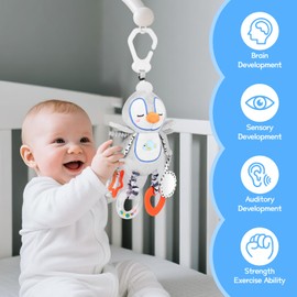 Baby Toys 0-6 Months,Newborn Essential Hanging Pram Toys for Babies 0-6 Months Infant Sensory Pushchair Car seat Toys for Baby Girls and Boys Gift (Penguins)
