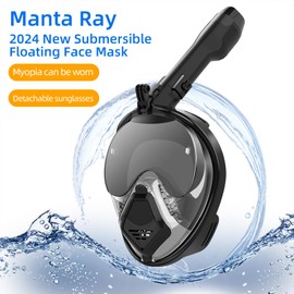 Snorkelling mask for adults, full face mask for snorkelling, diving goggles with snorkel for spectacle wearers - 180° anti-fog panorama, foldable, excellent for snorkelling (Black,M)