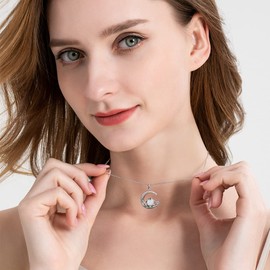 925 Sterling Silver October Birthstone Opal Necklace for Women Rose & Moon Pendant Birthday Anniversary Jewellery Gifts for Her Mum, Adjustable Chain