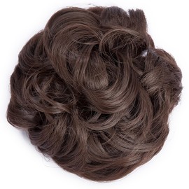 Rose bud Messy Bun Hair Pieces for Women Medium Brown Hair Bun Extension Bow Claw Clip Faux Hair Buns Curly