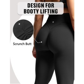 Sogetdo Black Leggings Women Seamless Buttery Soft Crossover Wide Leg Scrunch Butt Leggings for Ladies S835-Black-M