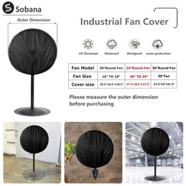 Sobana Wall Mount Fan Cover,Suitable for 24 Inch Industrial Fan and Pedestal Fan,Waterproof Dust Proof Anti-UV Outdoor Fan Covers,Black