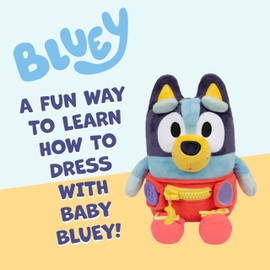 Bluey Dress & Play Baby, Practice Fine Motor Skills By Dressing Baby, Super Soft 25.4 CM Plush With Buttons, Zip, Buckle and Shoelaces