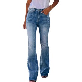 Womens High Waisted Jeans Flare Stretch Boyfriend Bootcut Casual Denim Pants(03,M) Blue