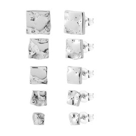 316 Stainless Steel, Silver Square Earrings, Anti-Allergy Women's Earrings, Girl's Earrings Set of 5 Pairs, Stainless Steel, No Gemstone