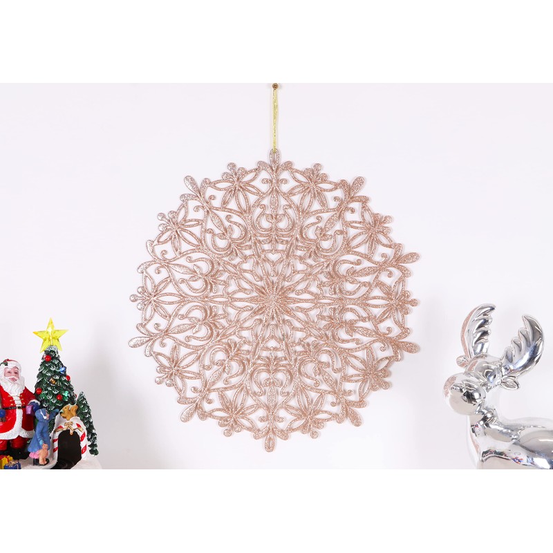 Toyland® Pack of 2-39cm Rose Gold Glitter Snowflake Pendant Christmas