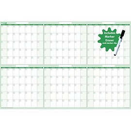 36" x 56" Dry-Erasable180-Day / 6-Month Wall Calendars with Marker and Eraser. Best in its Class. Non-ghosting/Staining. (36 x 56, Earth Green)