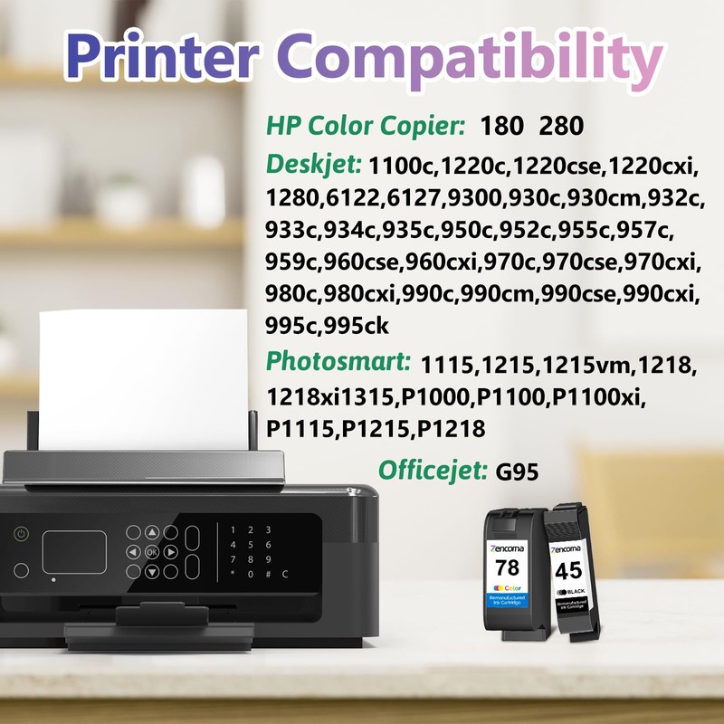 Zencoma 45 78 Ink Cartridges Combo Pack High-Yield 1 Black