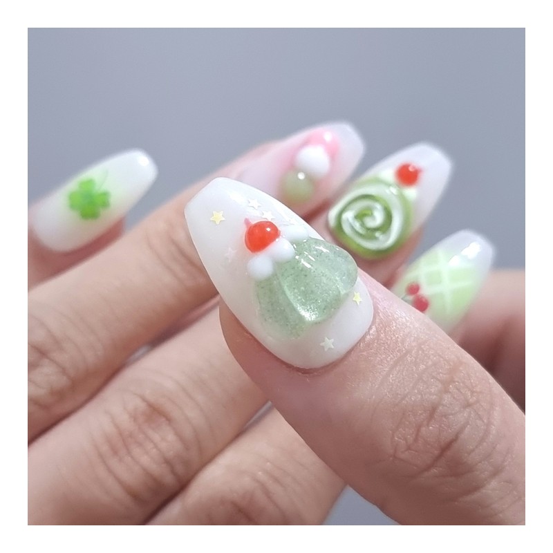Green tea-eaten turtle handmade nail tip - Petit Square /