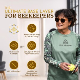 Apis Tacical - All-Season Base Layer - Mens Undershirts for Beekeeping & Outdoors - Moisture-Wicking Long Sleeve Undershirt for Hiking, Skiing, & More - for Men & Women - Green/Camo - M