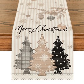 Artoid Mode Stripes Pine Trees Merry Christmas Table Runner, Winter Xmas Holiday Kitchen Dining Table Decoration for Home Party Decor 13x108 Inch