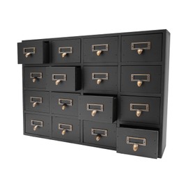 16 Drawers Library Card Catalog Cabinet, Apothecary Cabinet, Apothecary Chests and Cabinets, Herb Storage Box, Wooden Desk Drawer Organizer (Black)