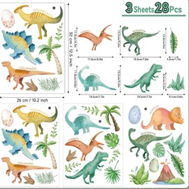 Dinosaur Wall Decals Tropical Palm Tree Leaf Dino Wall Peel and Stick Wall Decor for Boys Room Bedroom Living Room Nursery Classroom Playroom Home