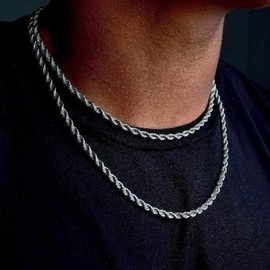FEEL STYLE Men Silver Plated Chain Necklace Twist Rope Chain for Men 3mm 16 Inch Necklaces Jewelry