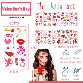 Valentine's Day Temporary Tattoos for Girls,Adults,Teens,10 Sheets Lovers Tattoos Love Heart Flower Tattoos Face Body Stickers for Kids Birthday,Men,Women Wedding Valentine's Day Party Decorations