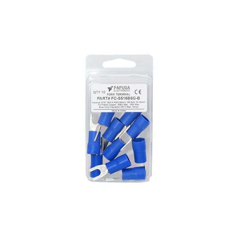 10PCS 6 AWG 5/16" Insulated Fork Crimp Connector 88A 600V