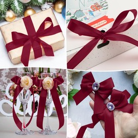 Red Ribbon, Gift Ribbon, Wedding Ribbon, Silk Ribbon, Fabric Ribbon, Gift Ribbon, Red Bow, Gift Ribbon, Christmas Gift Ribbon, Burgundy, 20 mm x 22 m, Pack of 1