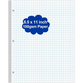 A4 Grid Filler Paper - 3 Hole Graph Paper, Letter Size 100Sheets / 200Pages Loose-Leaf Paper, 100gsm White Paper, 8.5'' x 11''