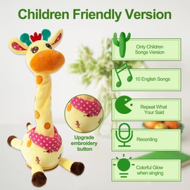 MIAODAM Dancing Giraffe Singing 10 Children's Song, Stuffed Baby Toy Repeats What You Say, Colorful Glowing Giraffe Plush Interactive Toys