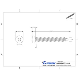 #8 x 1-1/2" Oval Head Sheet Metal Screws, Square Drive, Stainless Steel 18-8, Full Thread, Bright Finish, Self-Tapping, Type A, Quantity 100 by Fastenere
