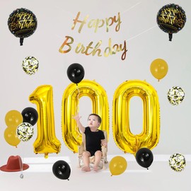 Gold 100th Birthday Decorations Party Supplies-Gold Happy 100th Birthday Banner Latex and Confetti Balloons Paper Honeycomb Balls Huge Number 100 Balloons for Girls,Women,Men,Photo Props 100 Birthday