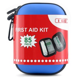 I GO 85 Pieces Hard Shell Mini Compact First Aid Kit, Small Personal Emergency Survival Kit for Travel Hiking Camping Backpacking Hunting Marine Car, Blue