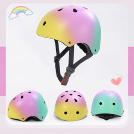 Kids Bike Helmet Set Adjustable Toddler Helmet for Boys Girls Age 2-8 8-14 with Knee Elbow Pads Wrist Guards for Bike Skating Skateboard Rollerblading Scooter (m-Yellow-Pink-Cyan, Medium)