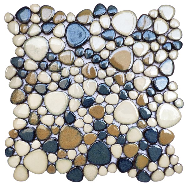 Elephantile Pebble Tile for Shower Floor Brown Blue Pebbles Mosaic