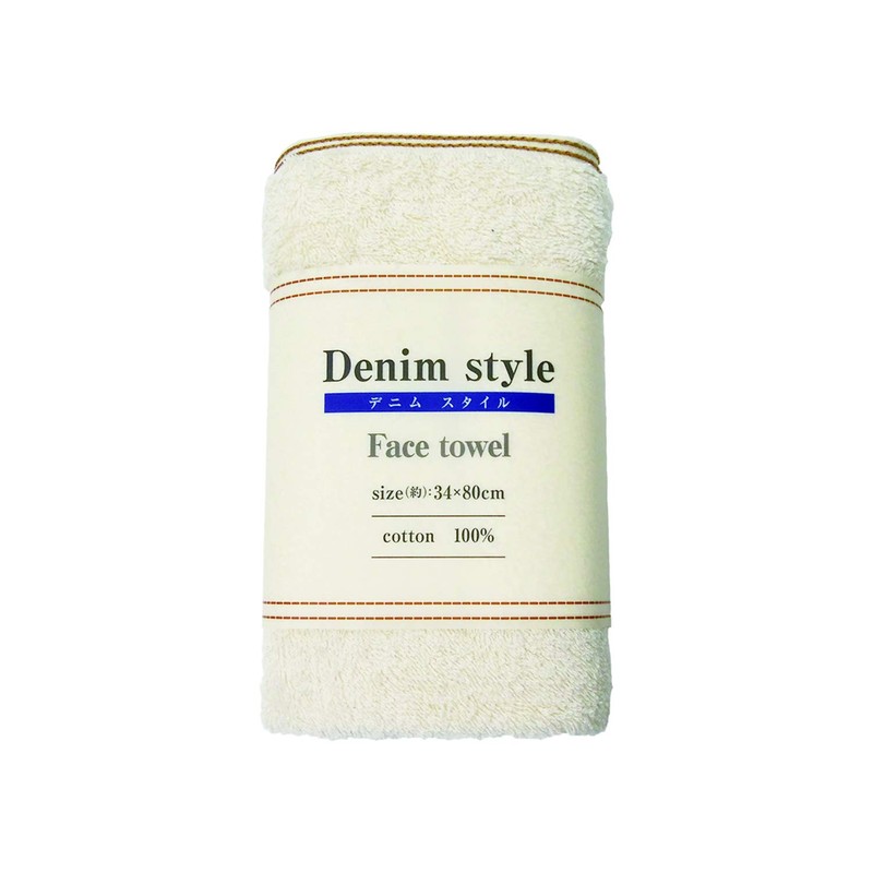 Tenma Denim Style Face Towel, White, Approx. 13.4 x 31.5