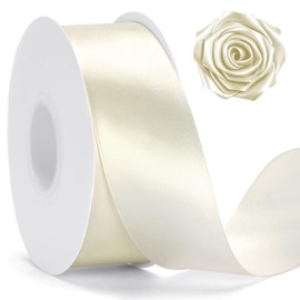 KINGLAKE Pearl Ivory Satin Ribbon – 1 1/2'' x 100 Yards Polyester Ivory Ribbon for Gift Wrapping, Wedding, Party Decoration, DIY Crafts, Floral Bouquets and Wreath Bows