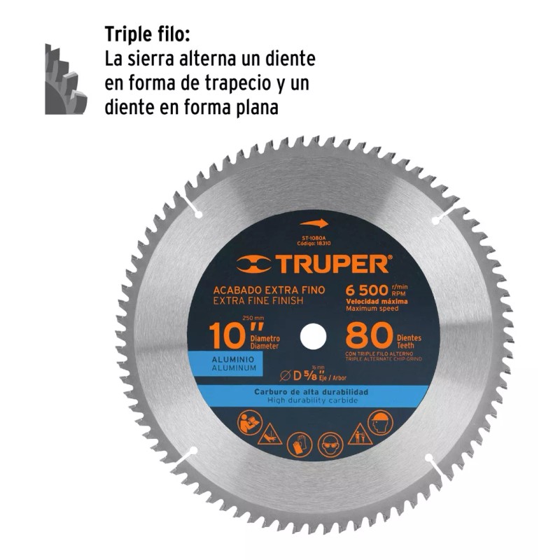 Truper Disco 10'' Sierra Alumin 5/8 80 Dientes Carburo Truper