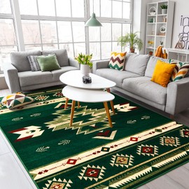 B BENRON Living Room Rugs 5x7 Green Rug Aesthetic Rugs for Bedroom Throw Rugs with Rubber Backing Washable Area Rugs for Kitchen Dining Floor Non Slip Indoor Carpet Western Home Decor