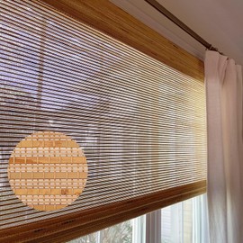 LETAU Wood Window Shades Blinds, Cordless Bamboo Roman Shades for Windows, Almond Brown, 34" W x 64" L