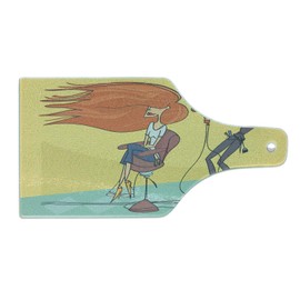Ambesonne Hair Salon Cutting Board, Funny Cartoon Illustration of a Day in Beauty Salon Hairdresser wit Blow Dryer, Decorative Tempered Glass Cutting and Serving Board, Wine Bottle Shape, Multicolor