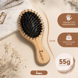 lampox Kinder Haarbürste Bambus mit Wildschweinborsten Kopfmassage Haarpflege, Entwirrbürste für lange Haare & Locken von Damen, Herren & Kinder, Massagebürste für die Kopfhaut, Detangler