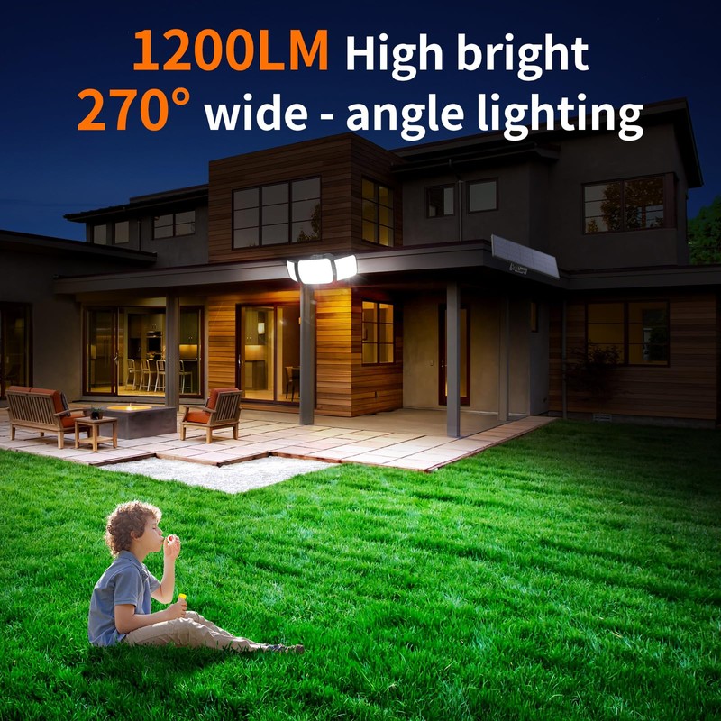 intelamp Solar Lights Outdoor, 3 Head Solar MotionSensor Lights for
