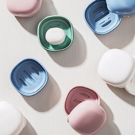 Small Bar Soap Holder with Lid, 4Pcs Mini Soap Travel Container Dish Box Case, Travel Case Portable Round soap Dishes with Lid Leak-Proof Lid