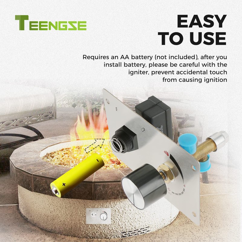 TEENGSE Fire Pit Gas Burner Spark Ignition Kit Indoor Outdoor