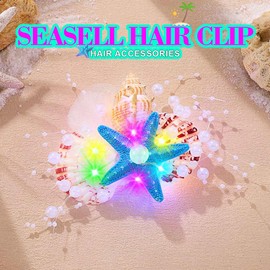 DRESBE Light Up Starfish Hair Clip LED Seashell Headpiece Summer Beach Party Hair Accessories for Women