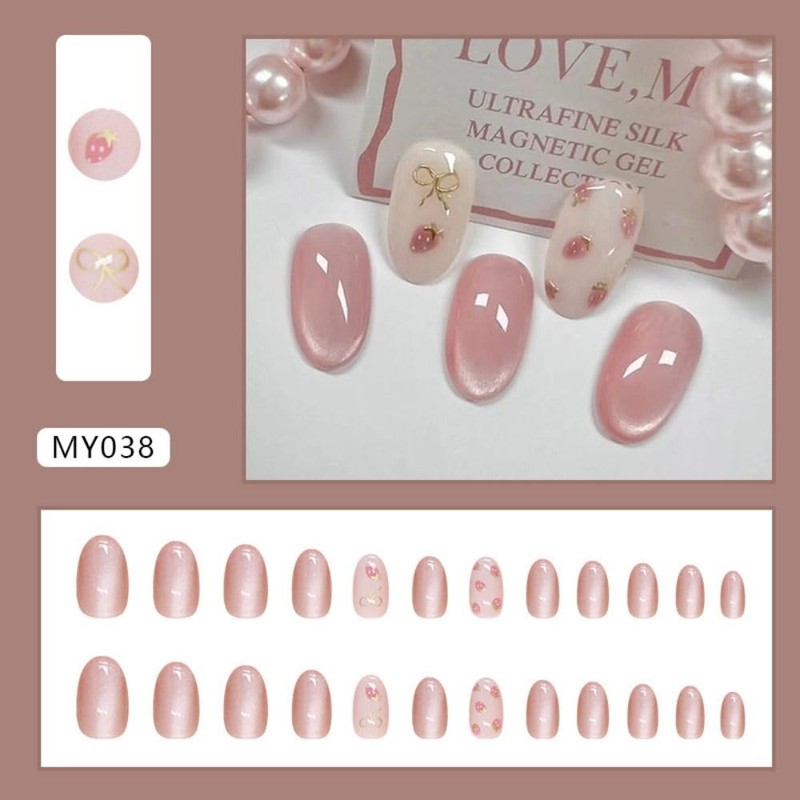 24pcs Oval False Claw French Strawberry Butterfly Cat Eye Press