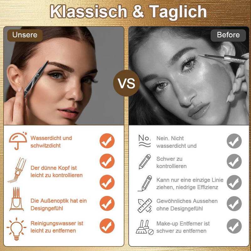 Eyebrow Pencil, Waterproof, 2-in-1 Dual-Ended Microblading Eyebrow Pencil, 3D Eyebrow