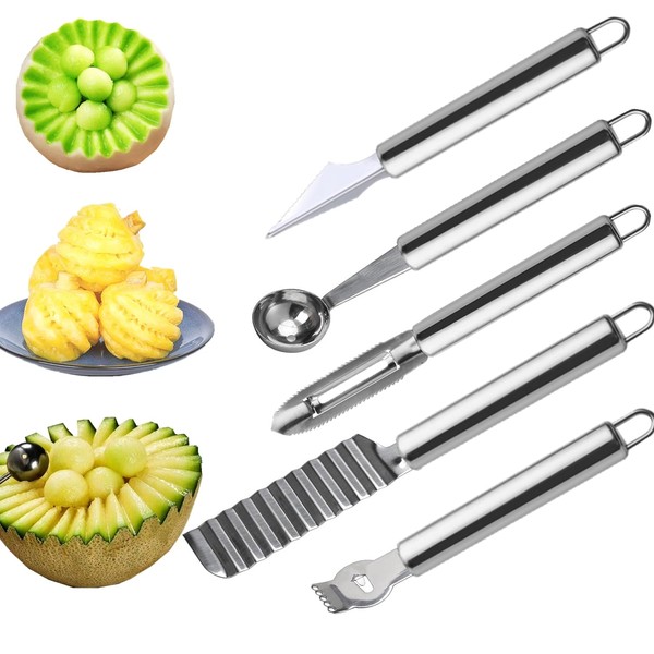 5 Pcs Stainless Steel Fruit Carving Knife Set, Kitchen Fruit