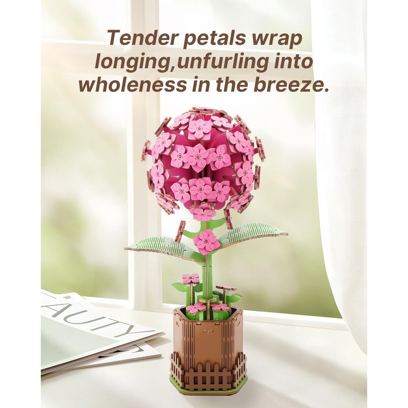 3D Flower Wooden Puzzles for Adults-Hydrangea, DIY Wooden Flowers Model